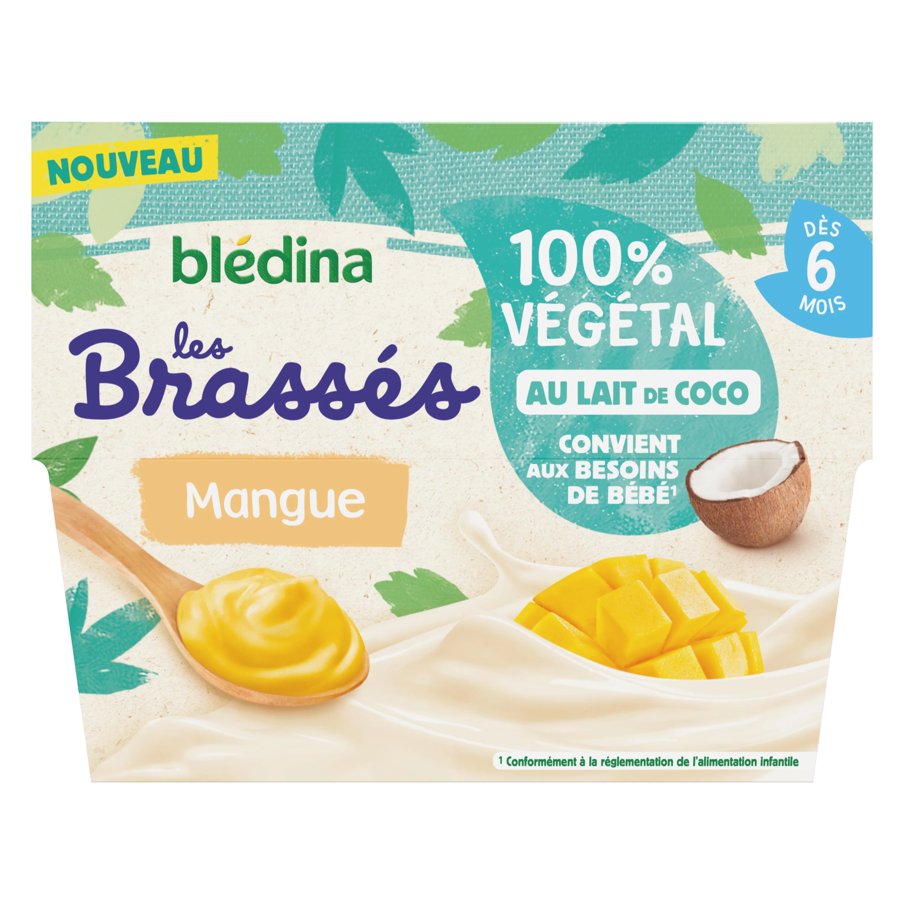 Les Brassés Dessert végétal bébé dès 6 mois brassé lait de coco mangue  4x95g - BLEDINA