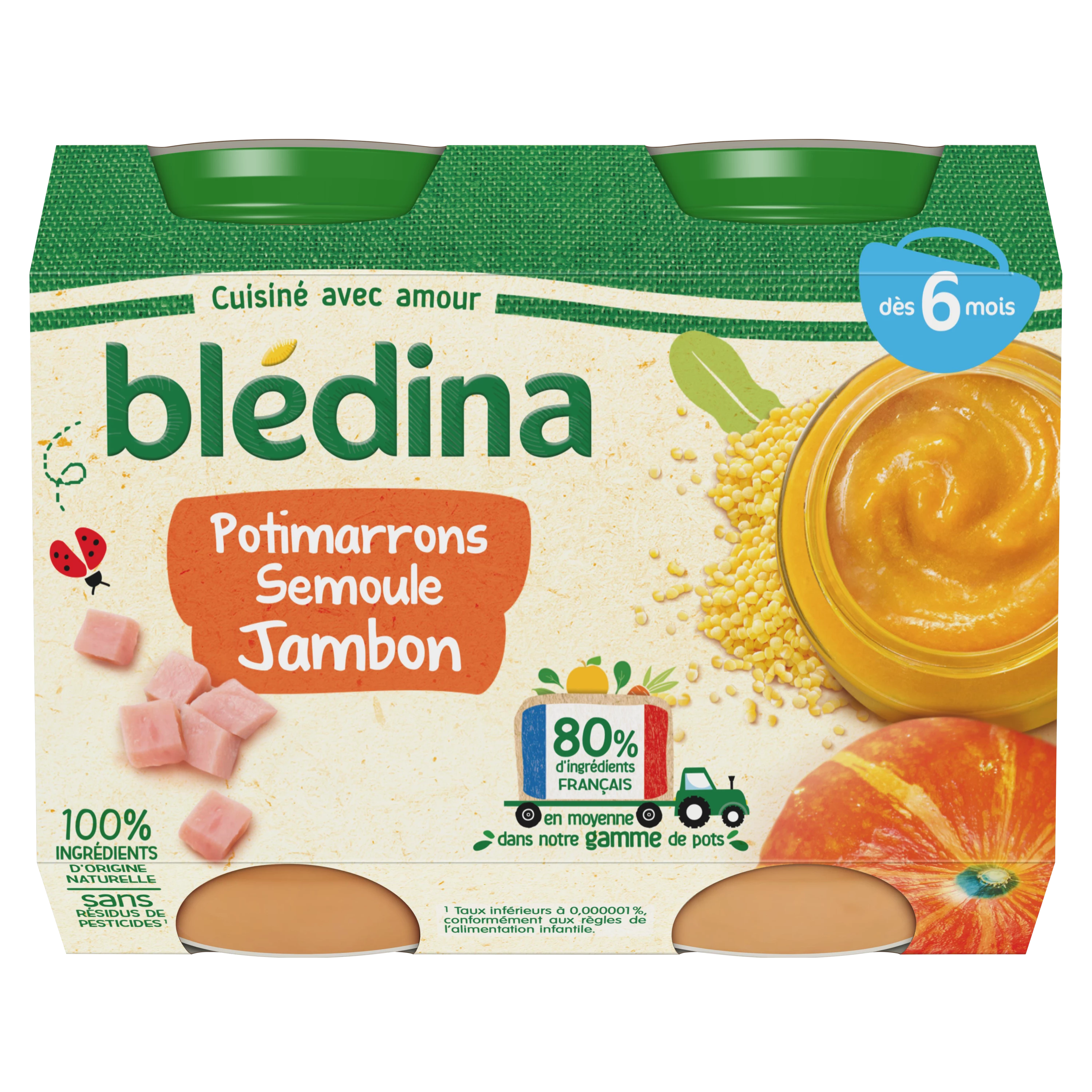 小罐南瓜和火腿粗面粉 2x200g - BLEDINA