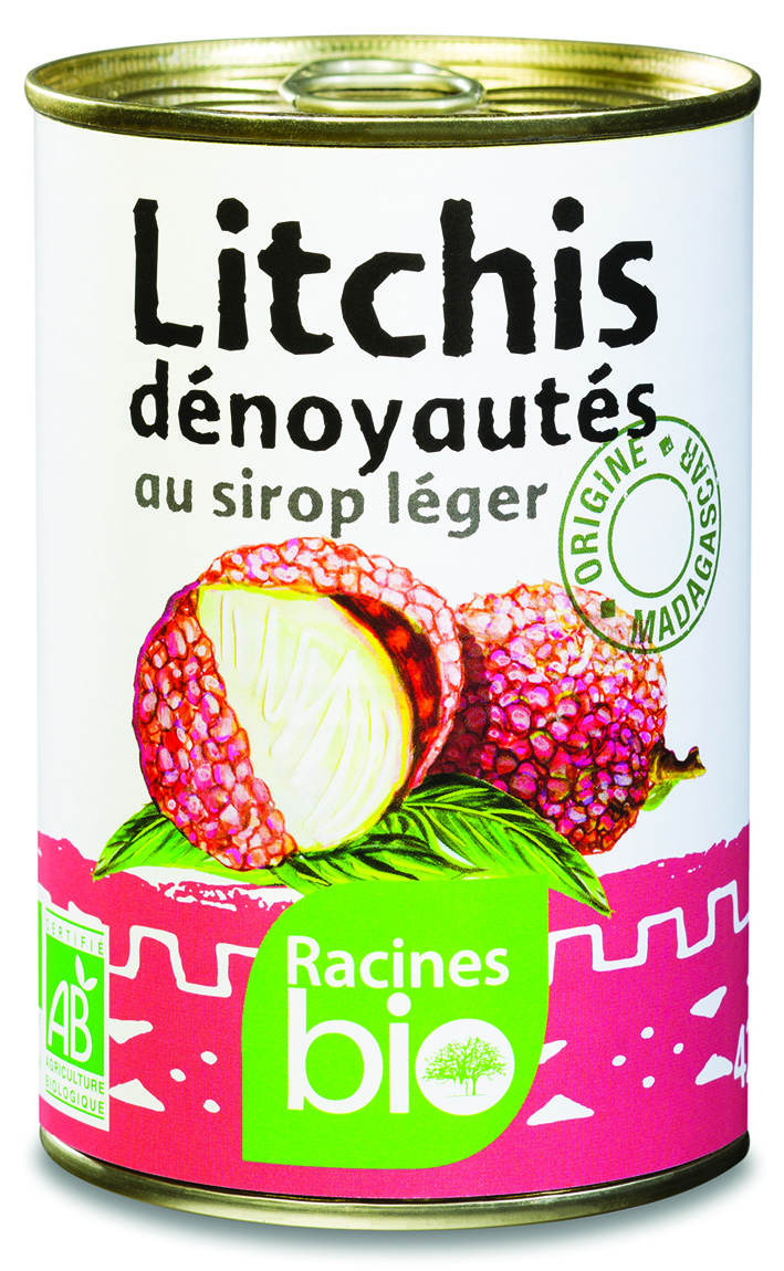 Entkernte Litschis in hellem Sirup (12 x 420 g) - Racines Bio