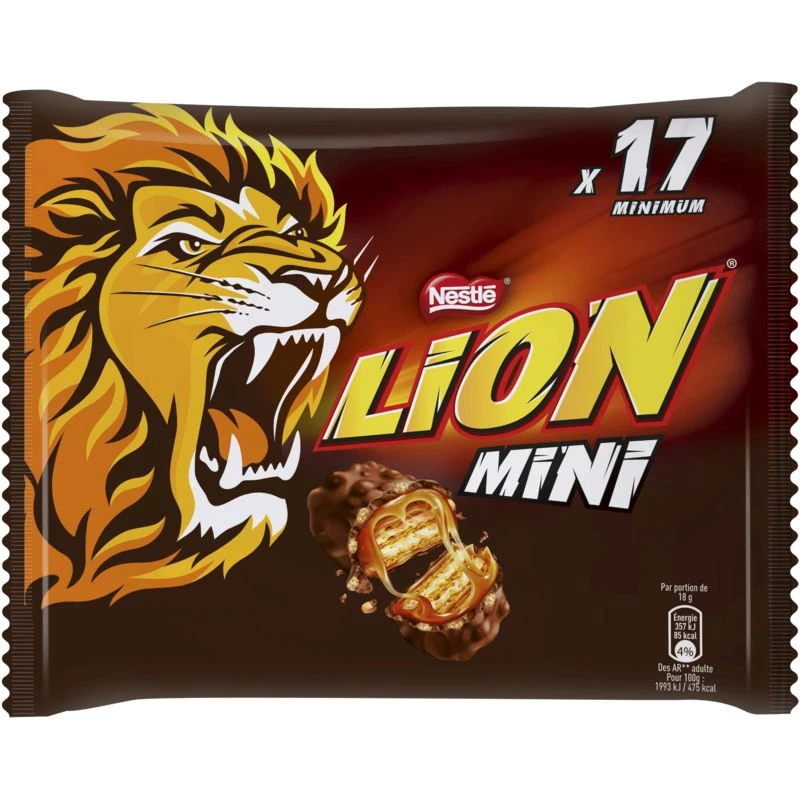 Mini barres chocolatées au caramel et céréales 350g - LION