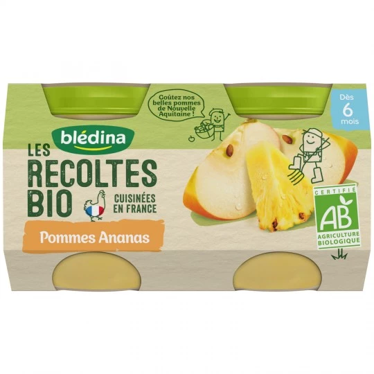 Compotas biológicas de maçã e ananás para bebé a partir dos 6 meses 2x130g - BLEDINA