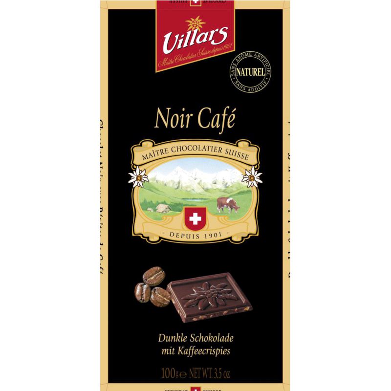 Grossiste Tablette de chocolat noir pépites café 100g VILLARS