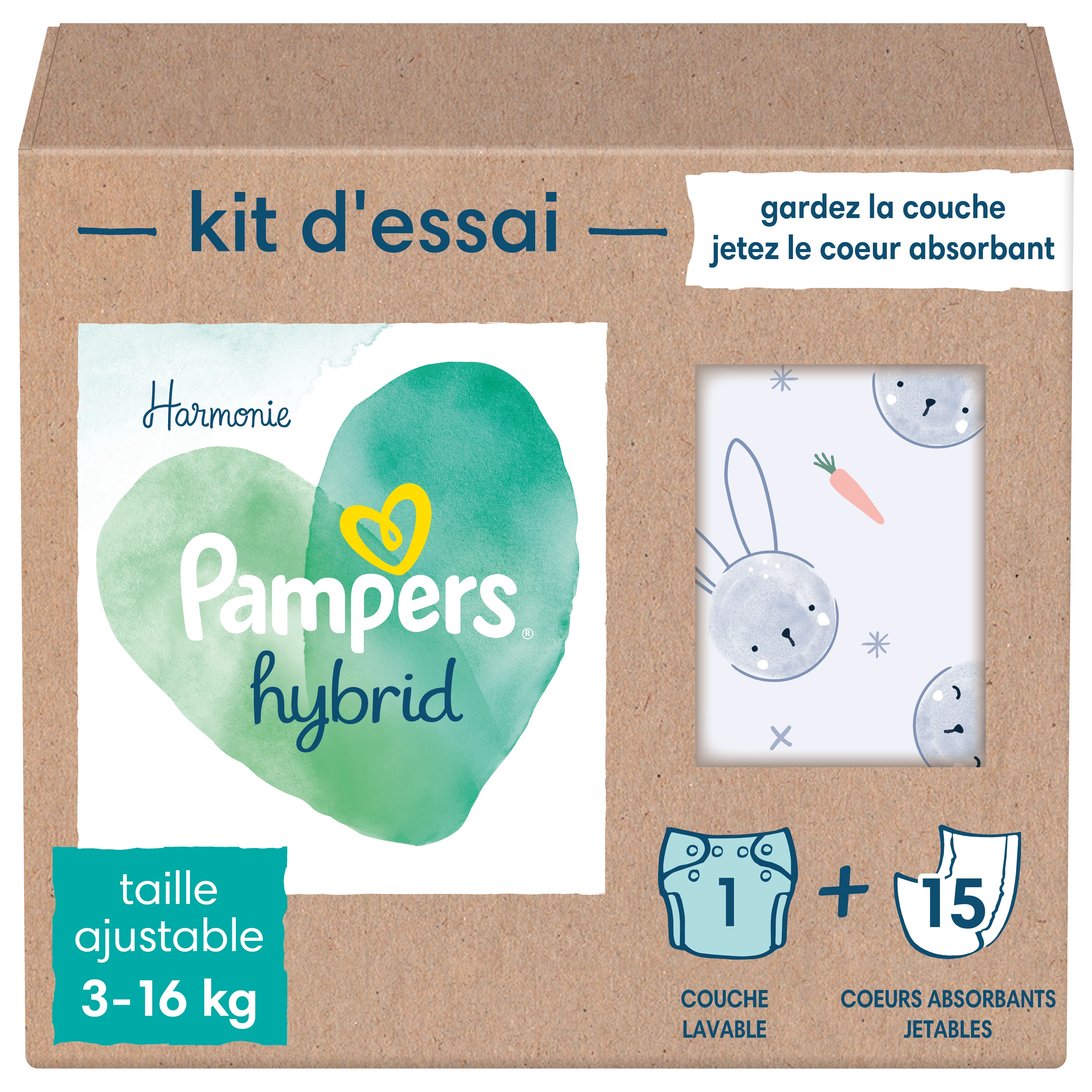 Fraldas para bebês laváveis ​​Harmony Hybrid 1x kit de teste para bebês + 15x fraldas descartáveis ​​1 kit - PAMPERS