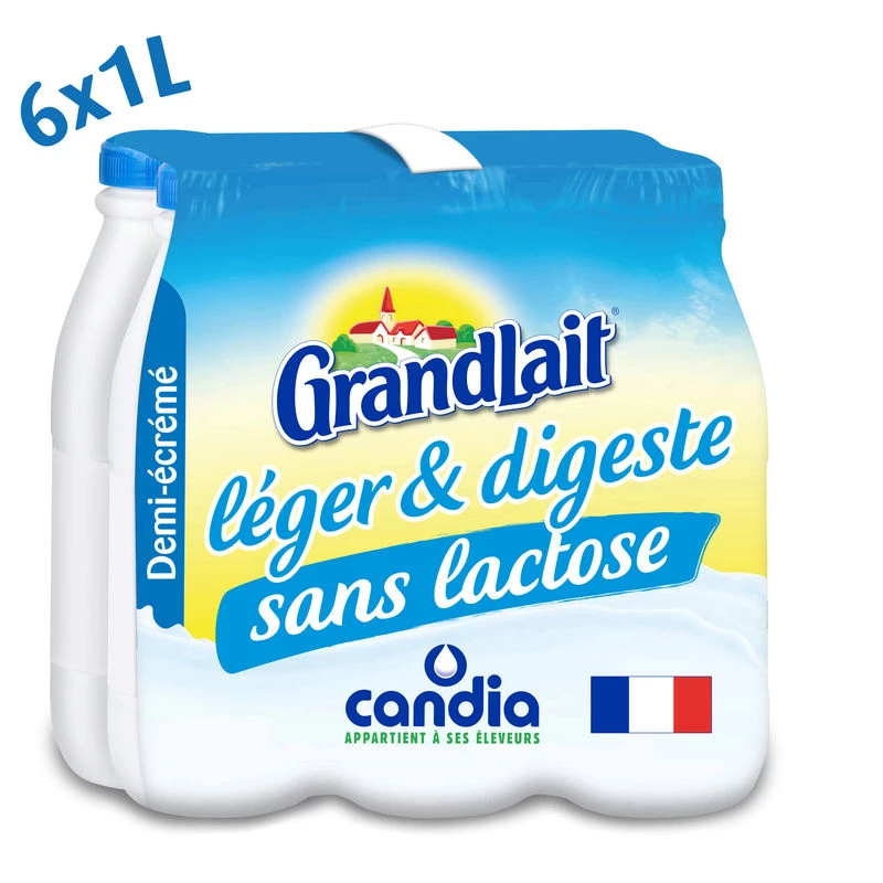 Light and digestible semi-skimmed milk without lactose 6x1L - CANDIA