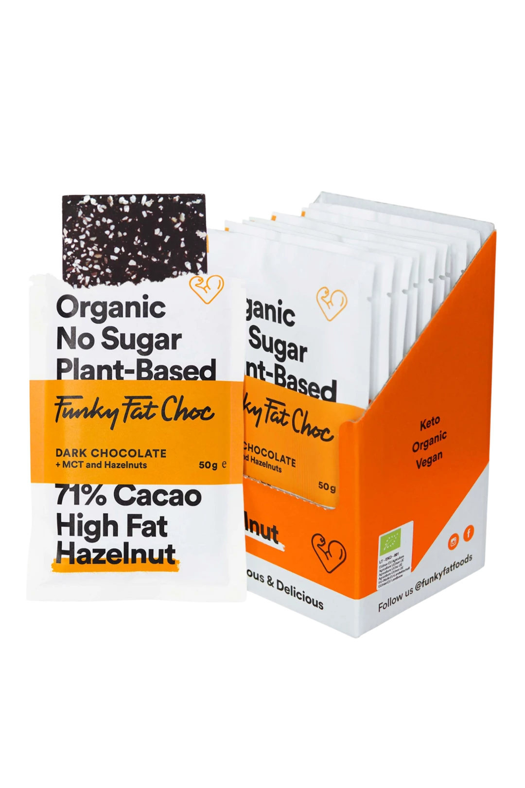 Barras de chocolate orgánico sabor avellana, x10 - FUNKY FAT CHOC