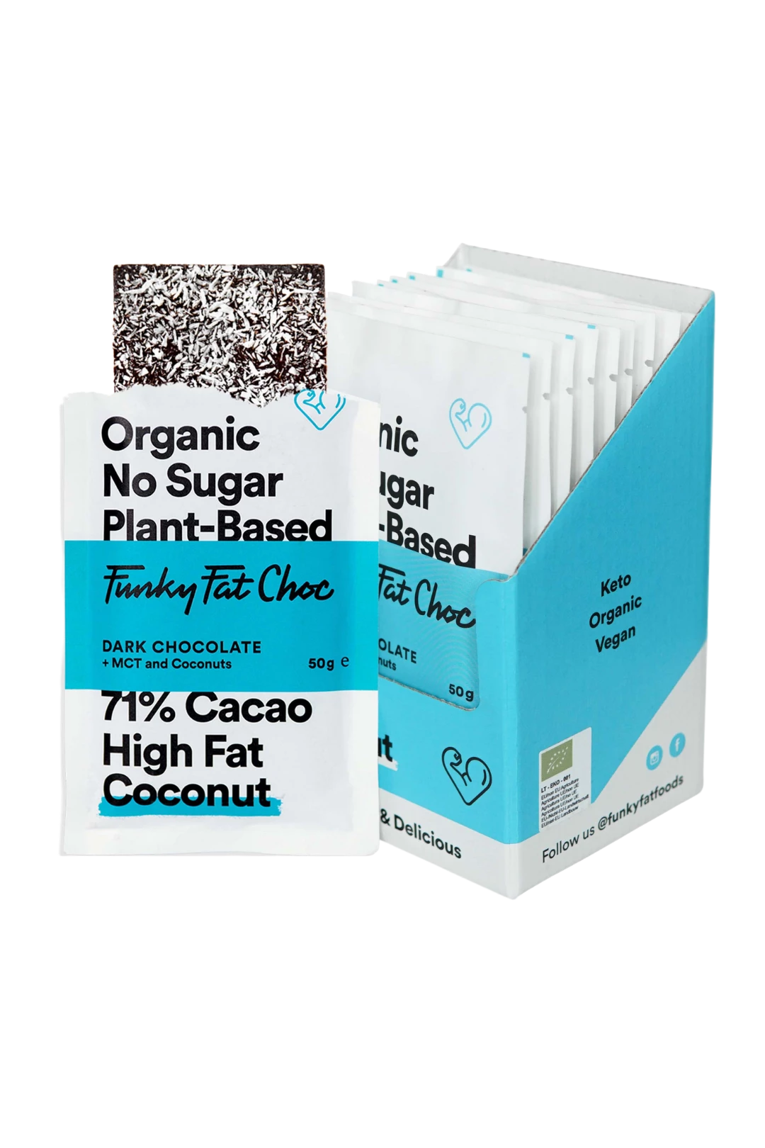 Barras de chocolate orgánico con sabor a coco, x10 - FUNKY FAT CHOC