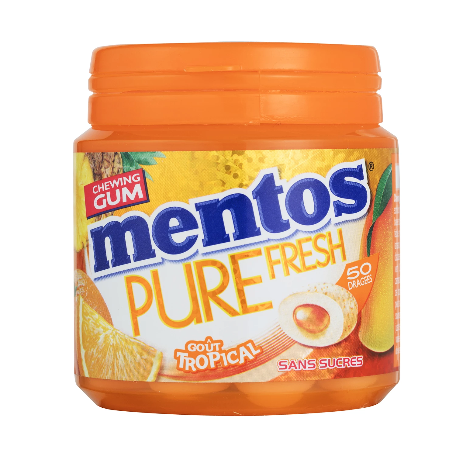 Chewing gum Pure Fresh Goût Tropical Sans Sucres; x50 - MENTOS