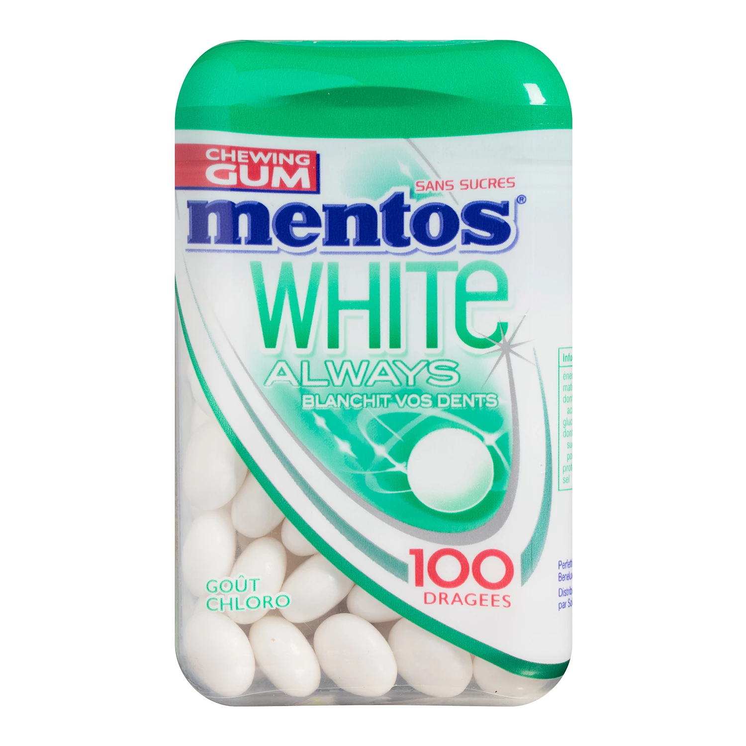 Chewing gum white always goût chloro sans sucres x100 - MENTOS