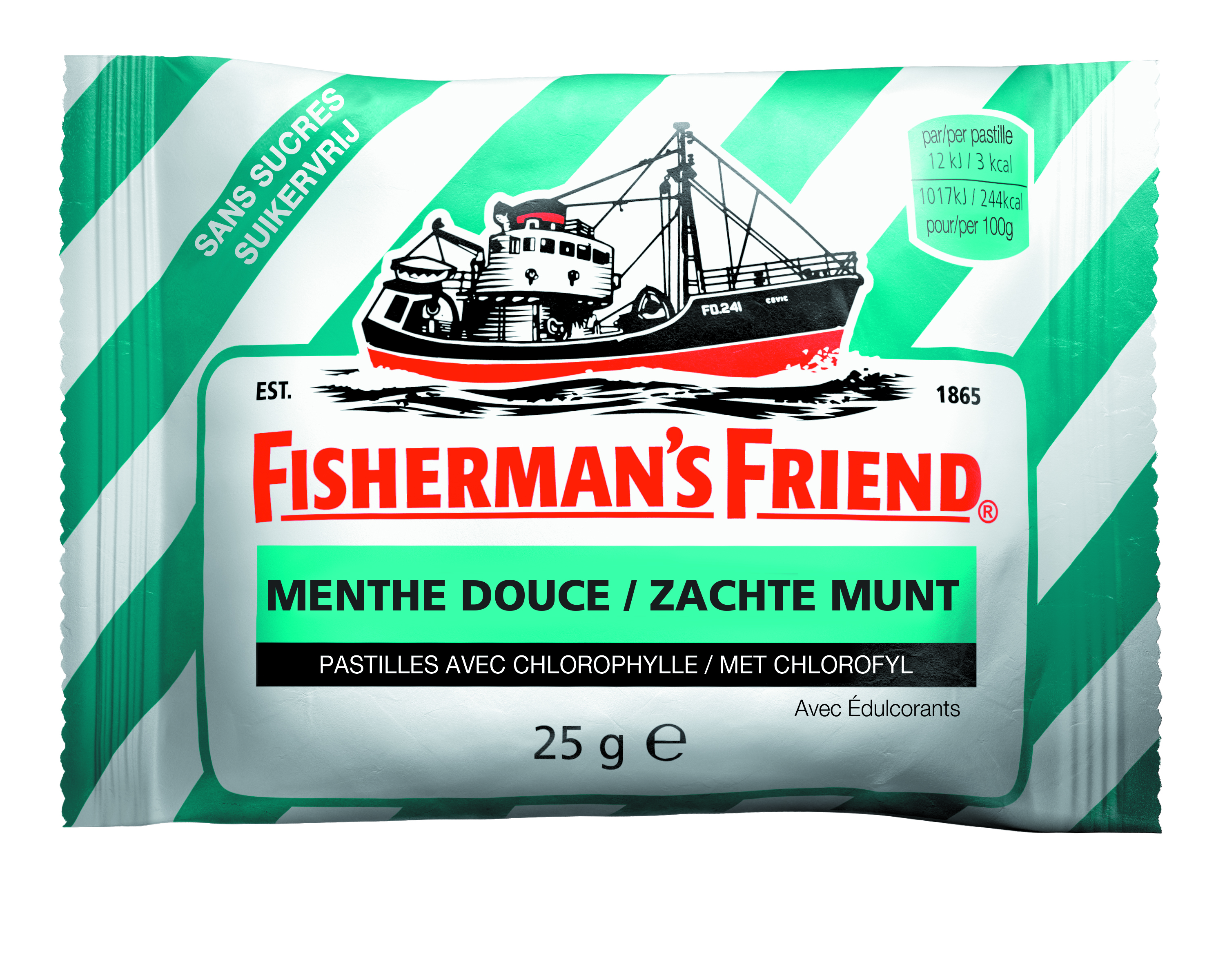 Zoete Muntruit Met Chlorofyl Zonder Suiker, 25g - FISHERMAN'S FRIEND