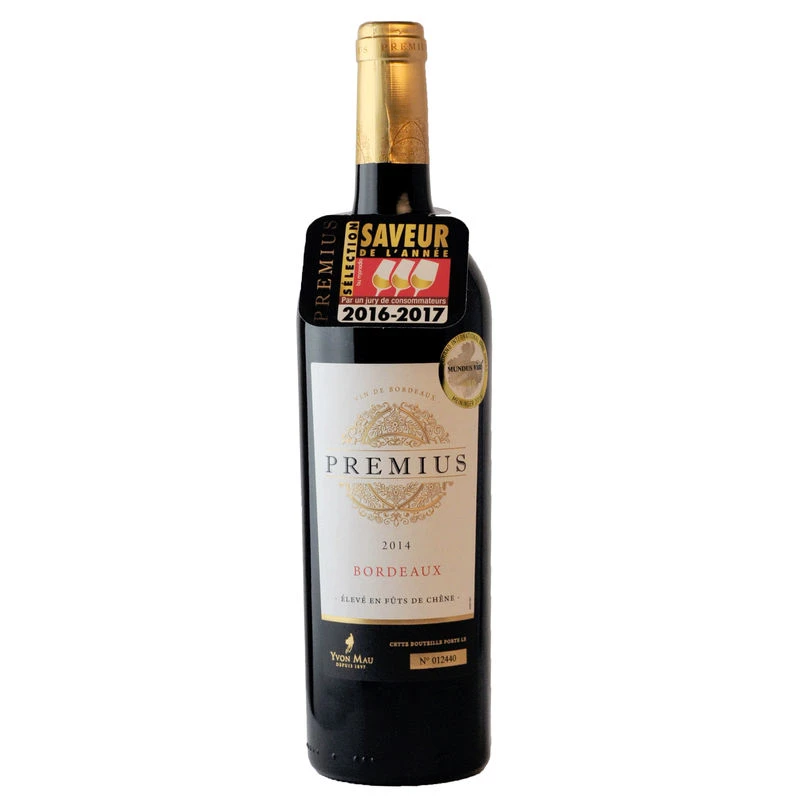 Vin rouge Bordeaux  Premius, 12.5°, 75cl - YVON MAU