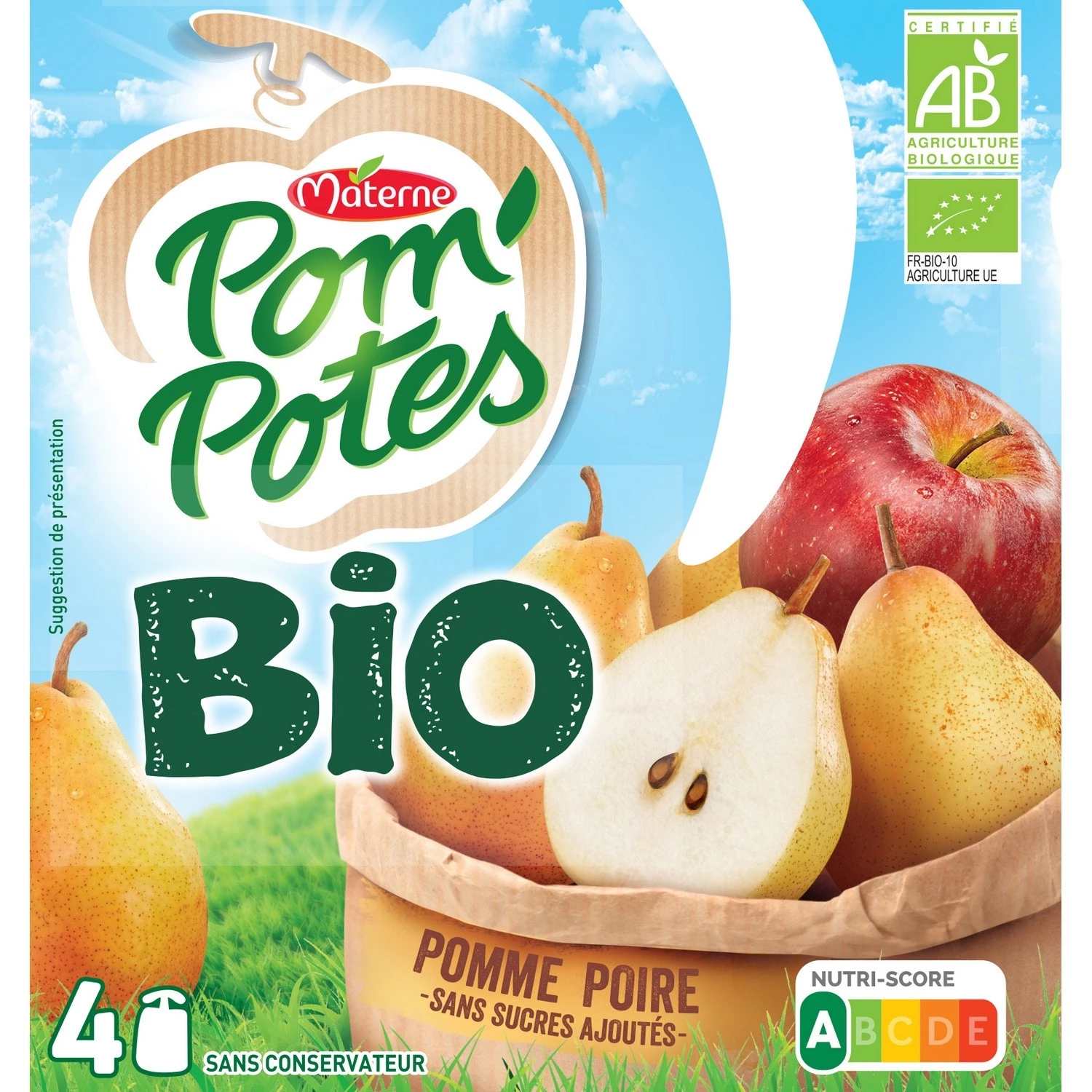 Organic Apple and Pear Compotes without added sugars 4x90g - POM'POTES