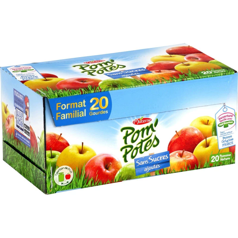 Organic plain apple compote without added sugar 20x90g - POM POTES
