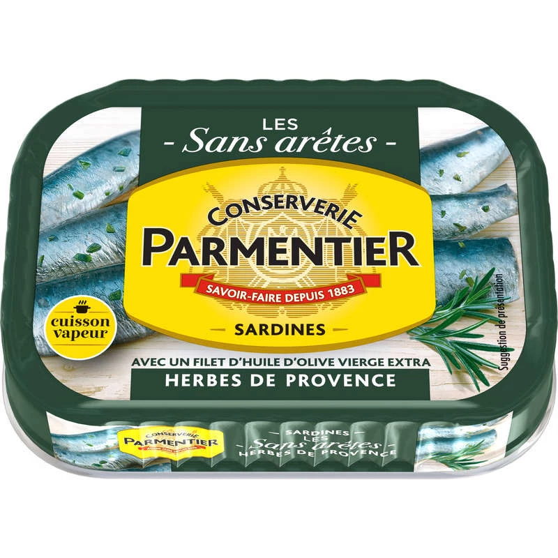 Sardines vapeur sans arêtes aux herbes de Provence 135g - PARMENTIER
