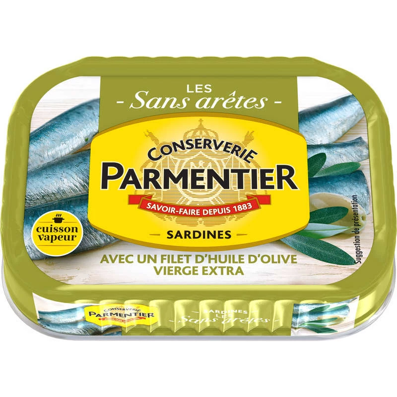 Sardines sans arêtes au filet d'huile d'olive vierge extra 135g - PARMENTIER