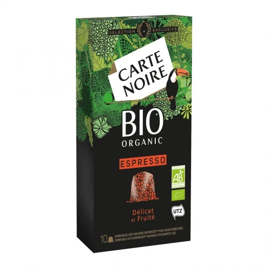 Organic delicate & fruity espresso coffee x10 capsules 53g - CARTE NOIRE