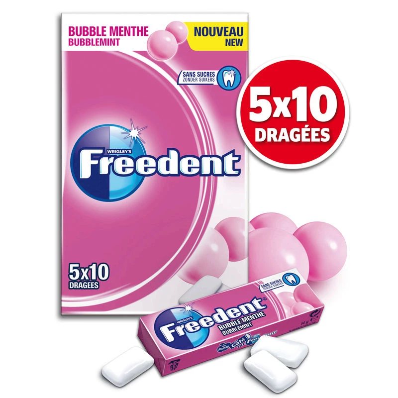 Grossiste Chewing-gum sans sucres goût bubble mint 70 g - FREEDENT