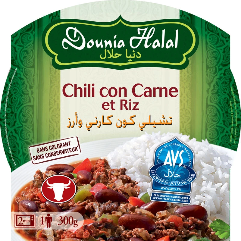 Chili Con carne et riz HALAL 300g - DOUNIA HALAL