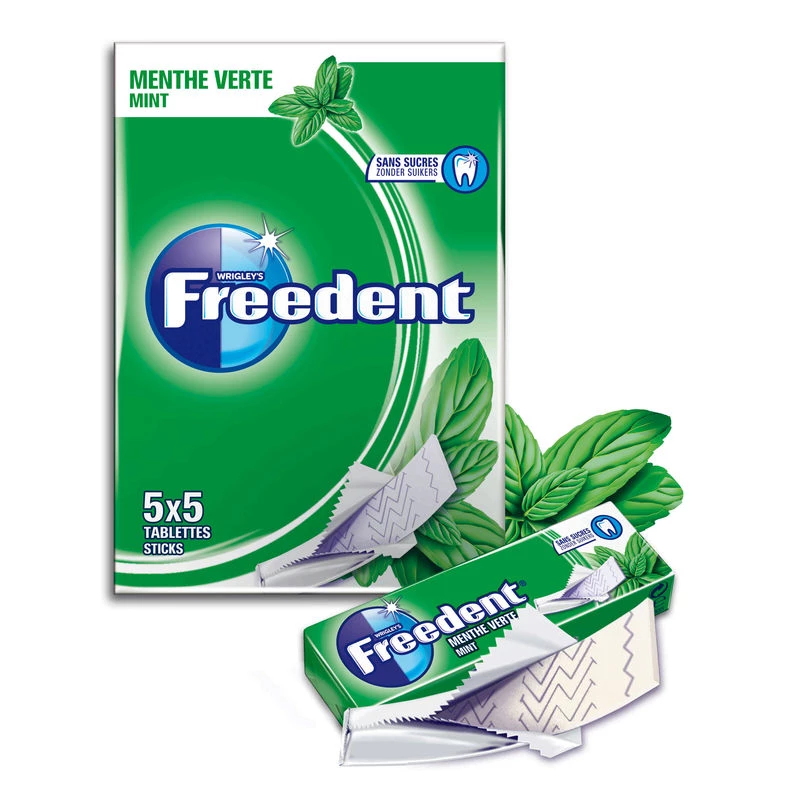 Chewing-gum menthe verte mint 5x5 tablettes sticks - FREEDENT