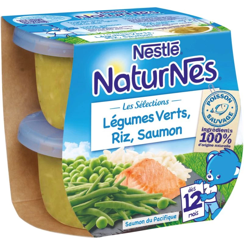 Jars of green vegetables/rice/salmon from 12 months 2x200g - NESTLE