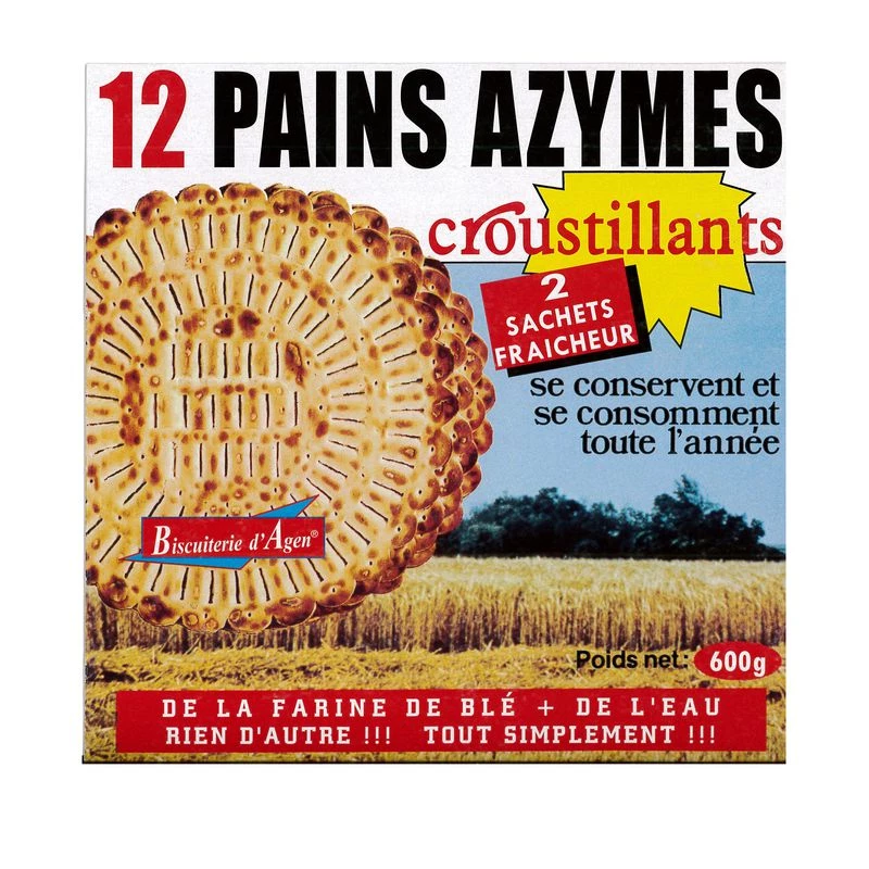 Grossiste Pain Azyme 12t Sans Sel 600g - BISCUITERIE D'AGEN
