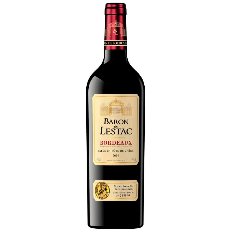 Vin Rouge Bordeaux, 12.5°, 75cl - BARON DE LESTAC