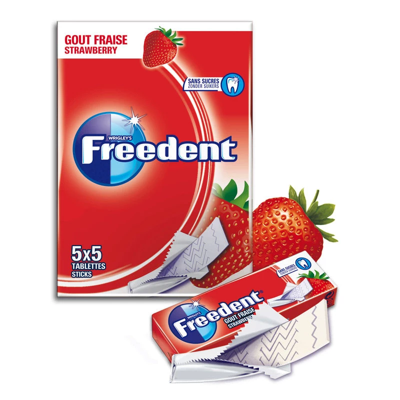 Chewing-gum fraise 5x5 tablettes sticks - FREEDENT