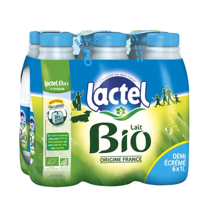 Organic semi-skimmed milk 6x1L - LACTEL