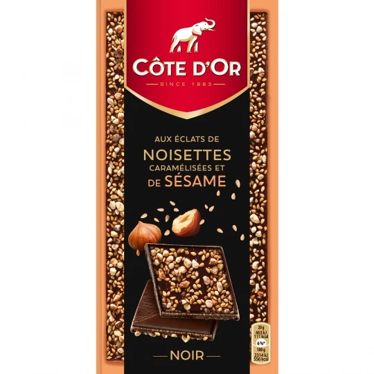 Dark chocolate bar with sesame hazelnuts 101g - COTE D'OR
