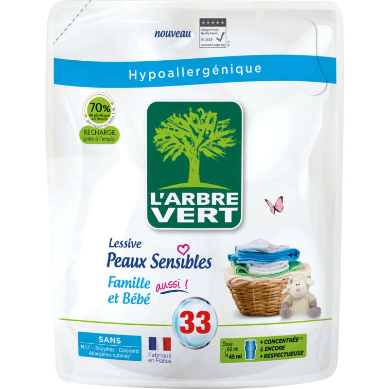 Liquid detergent Refill 1.5l Hypoallergenic Organic, sensitive skin - L'ARBRE VERT