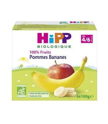 Compotes bébé pommes & bananes Bio dès 4/6 mois 4x100g - HIPP