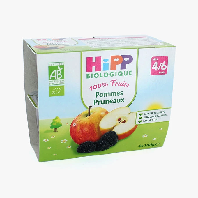 Compotes bébé pommes & pruneaux BIO dès 4/6 mois 4x100g - HIPP