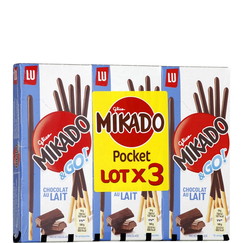 Biscoitos de chocolate ao leite 3x39g - MIKADO