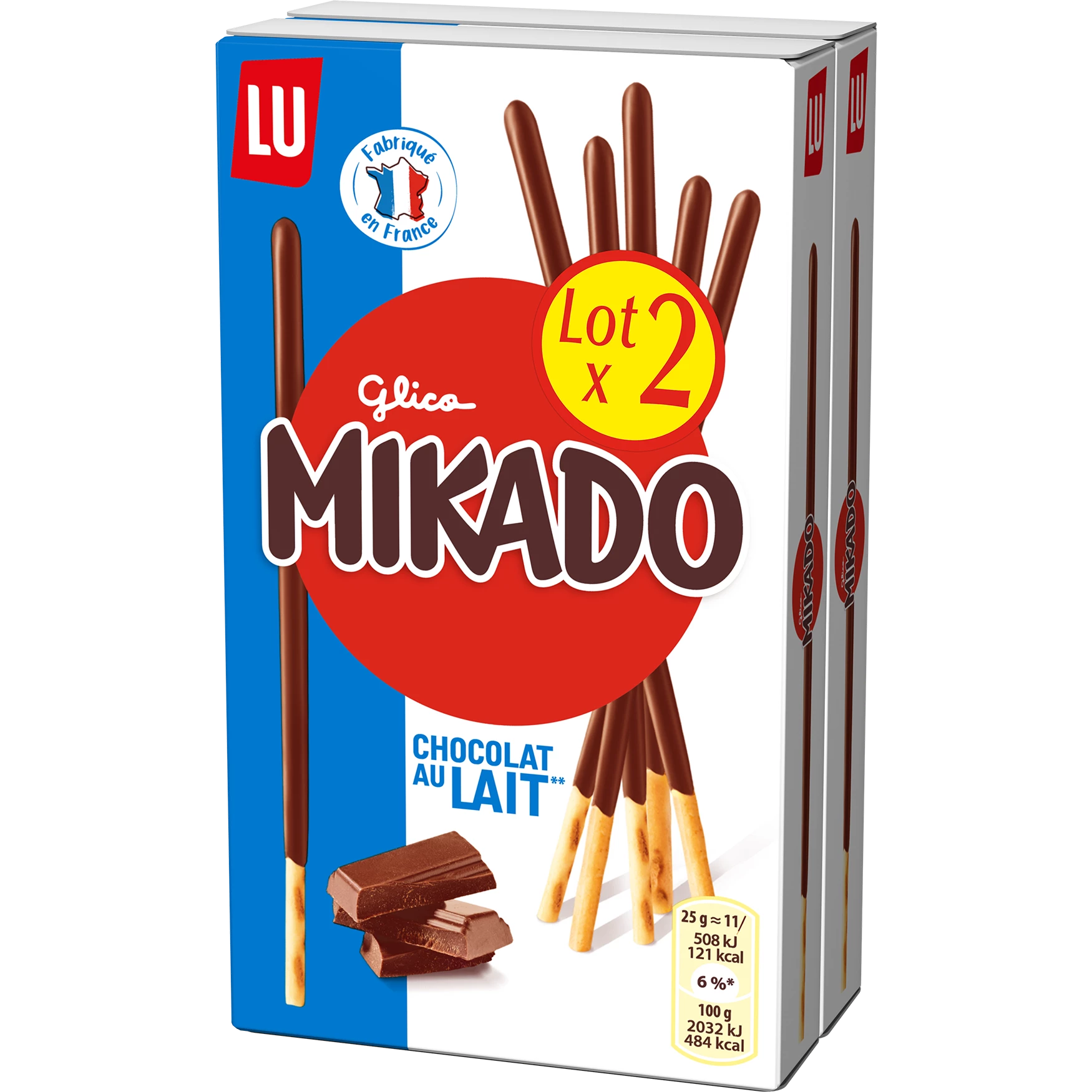 Biscuits Sticks Mikado Chocolat Lait 2x90g - LU