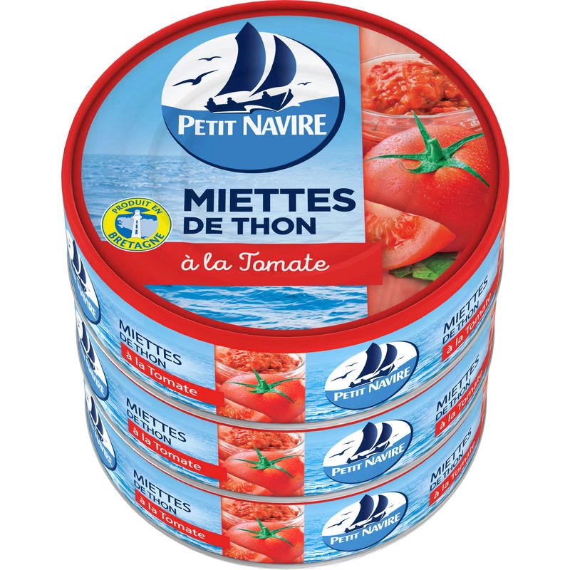 Cá ngừ vụn với cà chua, 3X52g - PETIT NAVIRE