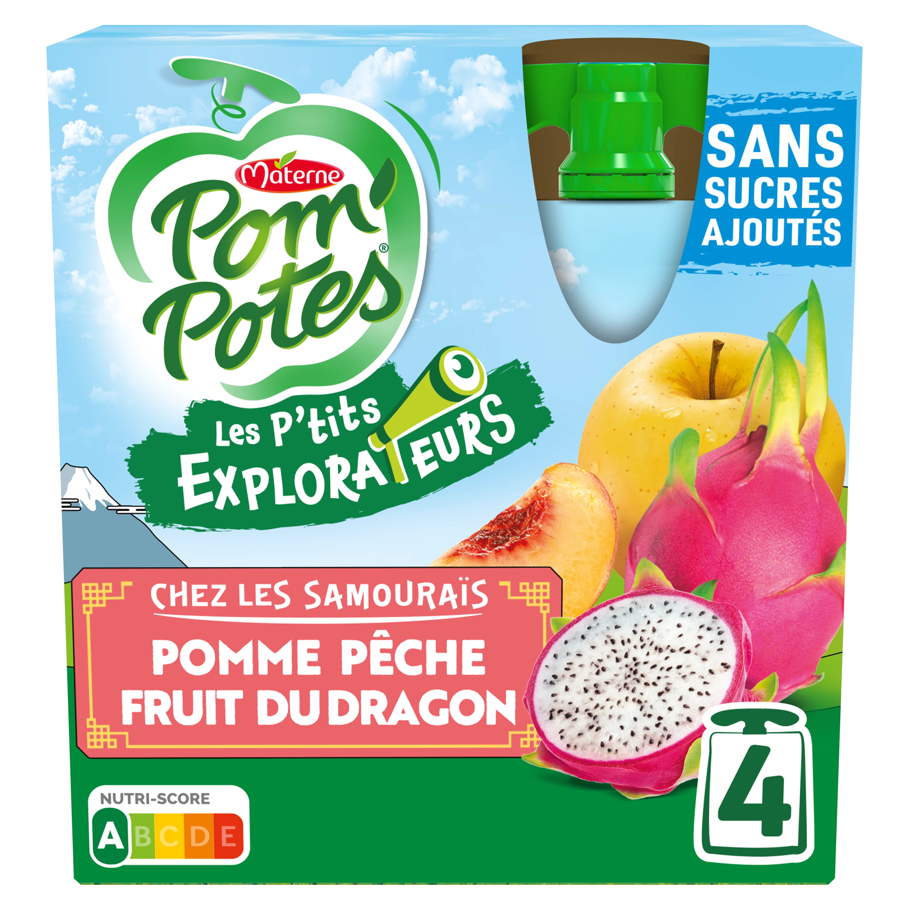 Les P'tits Explorateurs Apple Peach Dragon Fruit Compotes 4x90g - POM' POTES