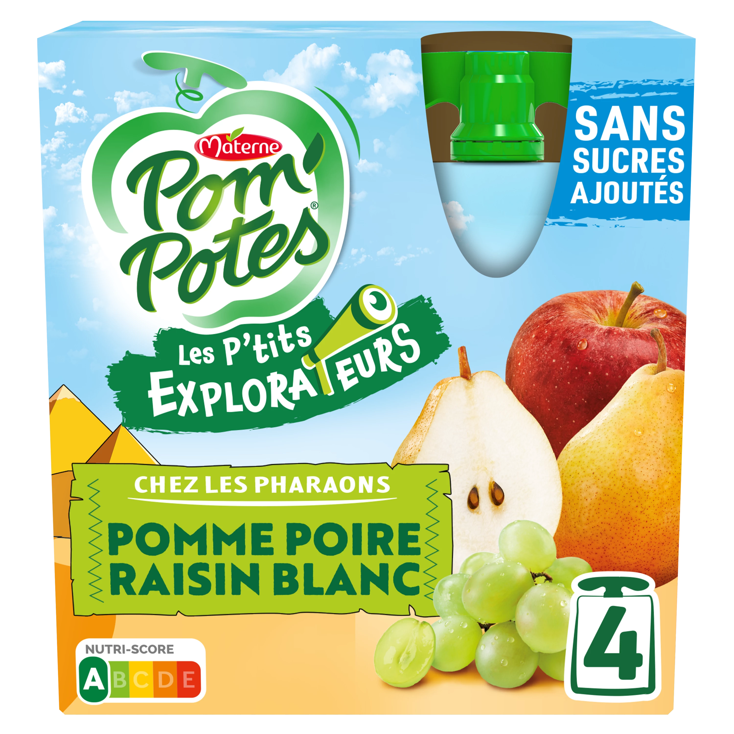 Les P'tits Explorateurs Apple Pear White Grape Compotes 4x90g - POM' POTES