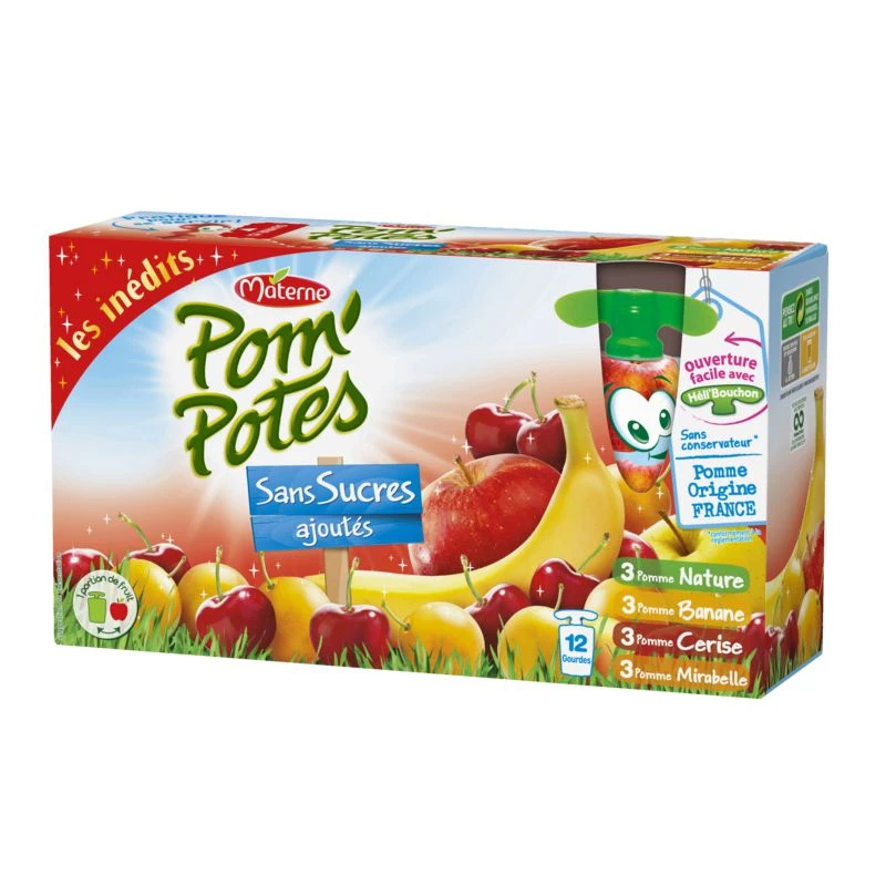 Compotes in bottle assortment without added sugars 12x90g - POM' POTES
