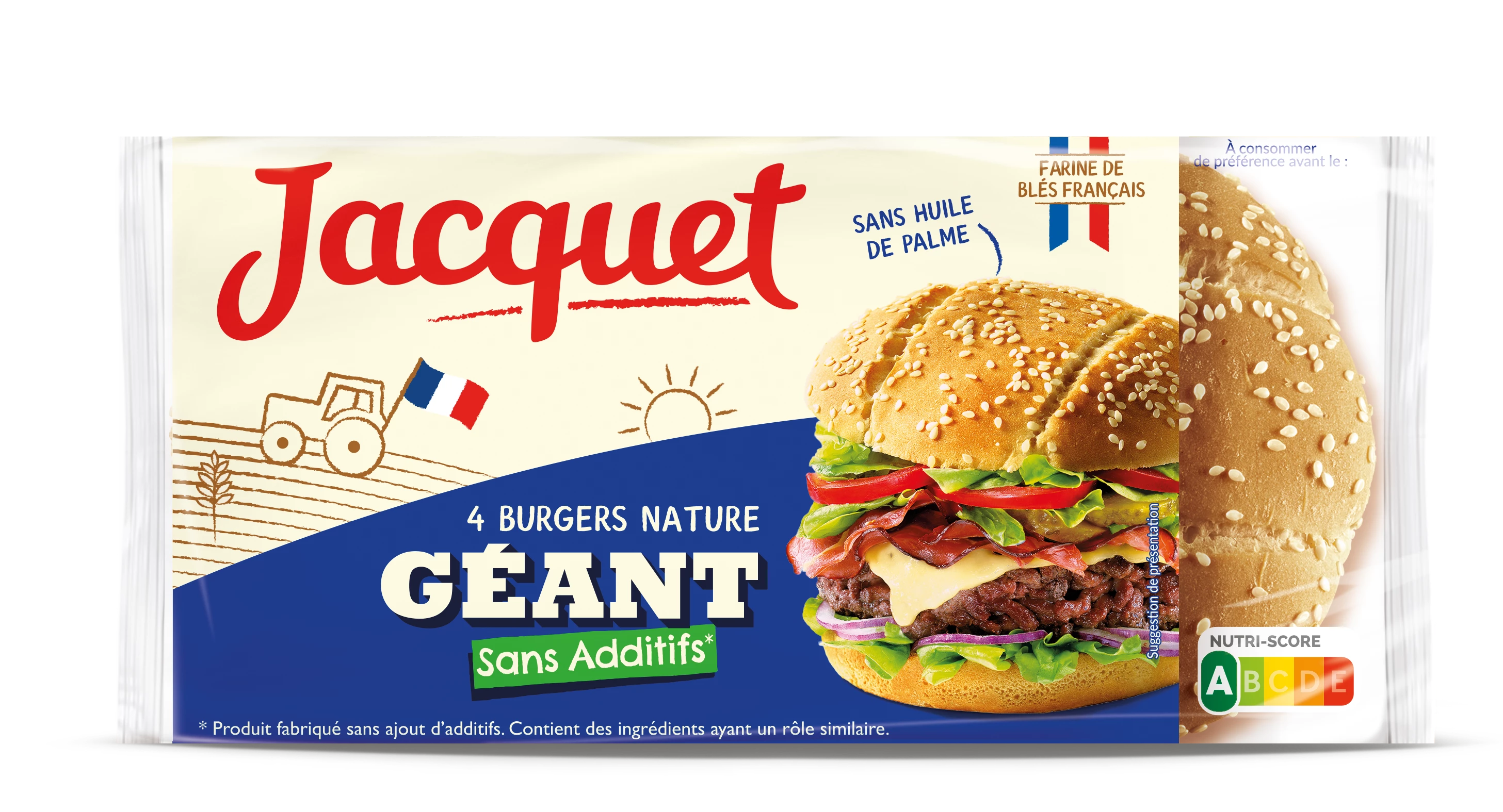 Hamburger Géant Nature Sans Sucres Ajoutés X4 350g - JACQUET