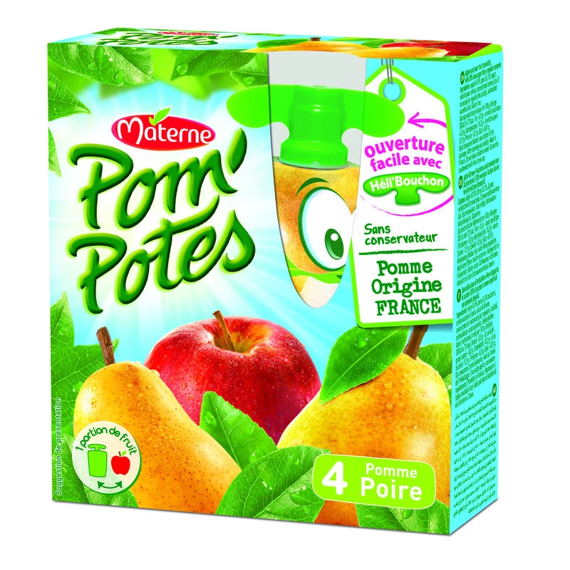 Apple/pear compote 4x90g - POM POTES