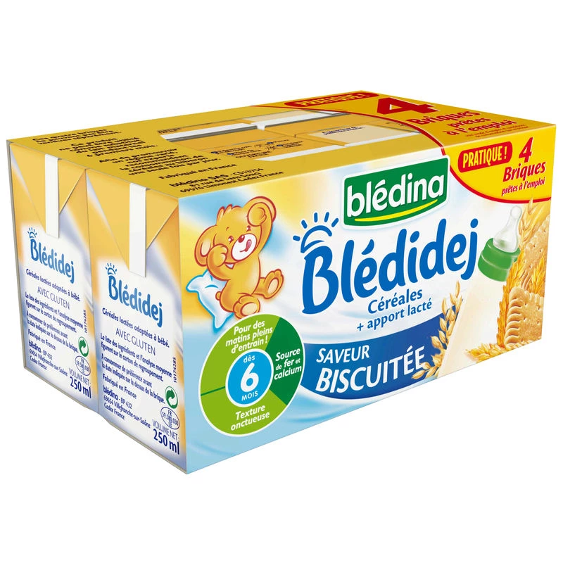 Bledidej biscuit flavor 6 months 4x250ml - BLEDINA