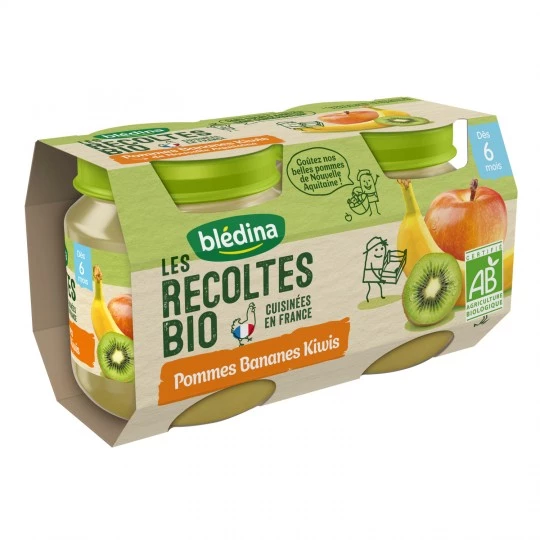 Compotas orgânicas de maçã/banana/kiwi para bebês a partir dos 6 meses 2x130g - BLEDINA