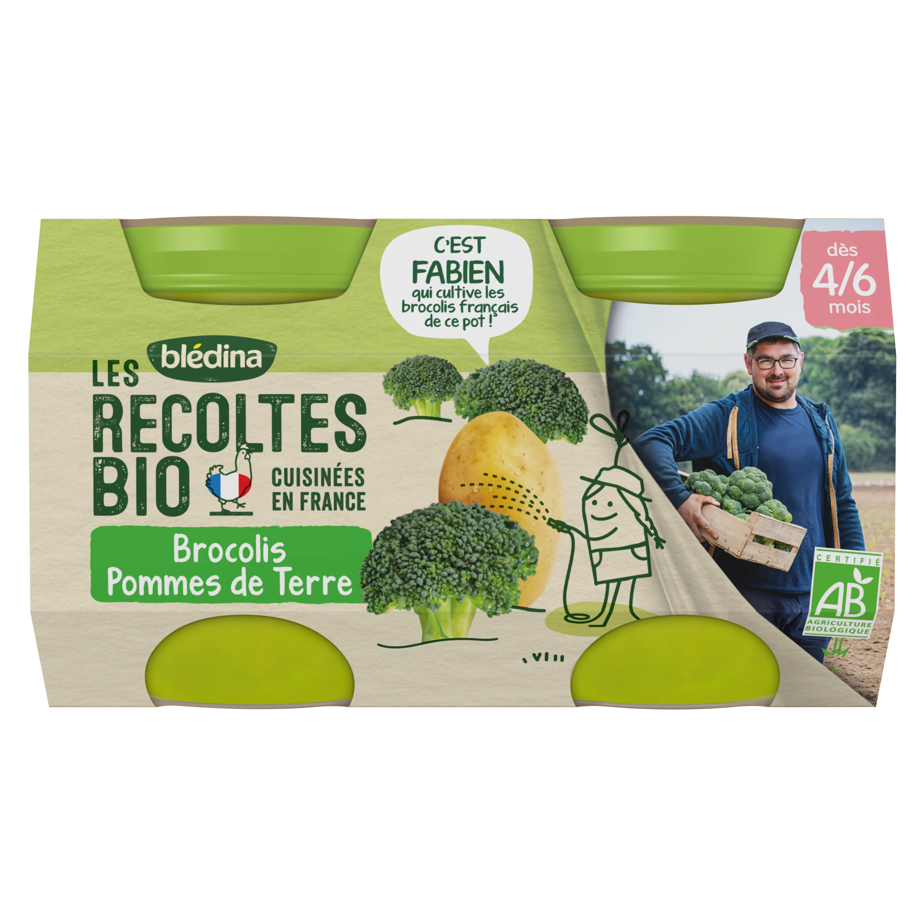 Biologische broccoli/aardappel babyschotel vanaf 4/6 maanden 2x130g - BLEDINA