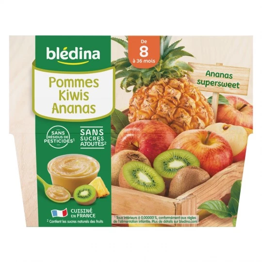 Compotes pommes/ kiwi/ ananas 4x100g - BLEDINA