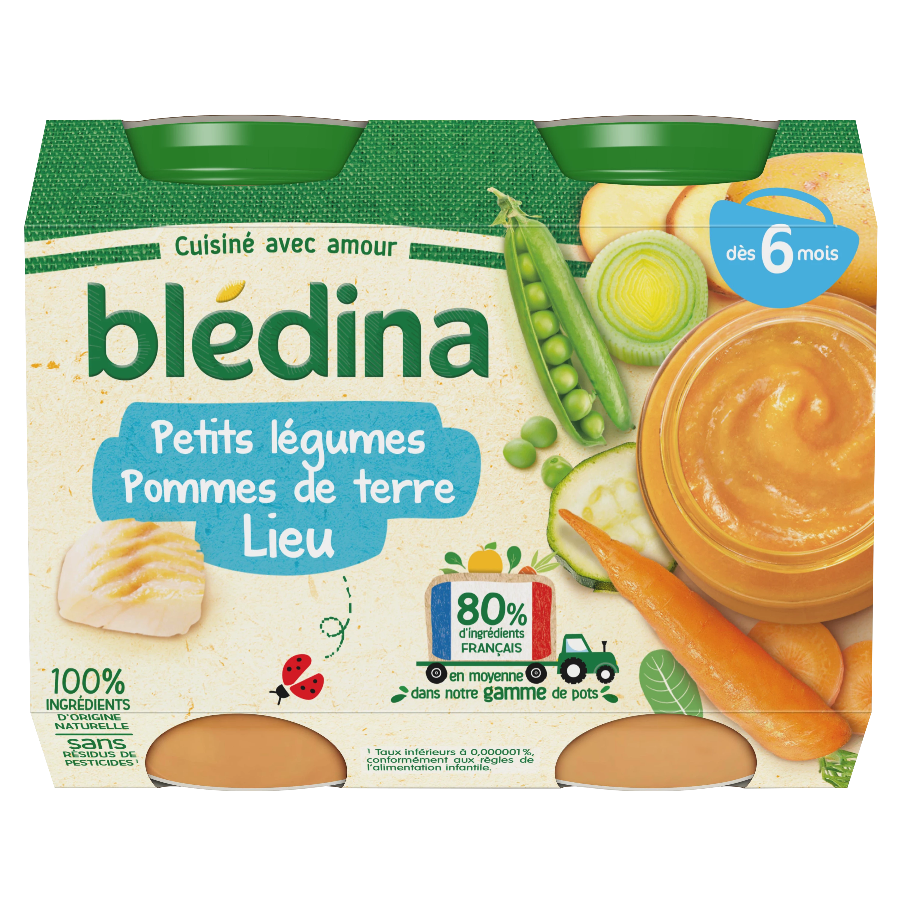 Petit pot bébé dès 6 mois légumes pommes de terre lieu BLEDINA : les 2 pots  de 200g à Prix Carrefour