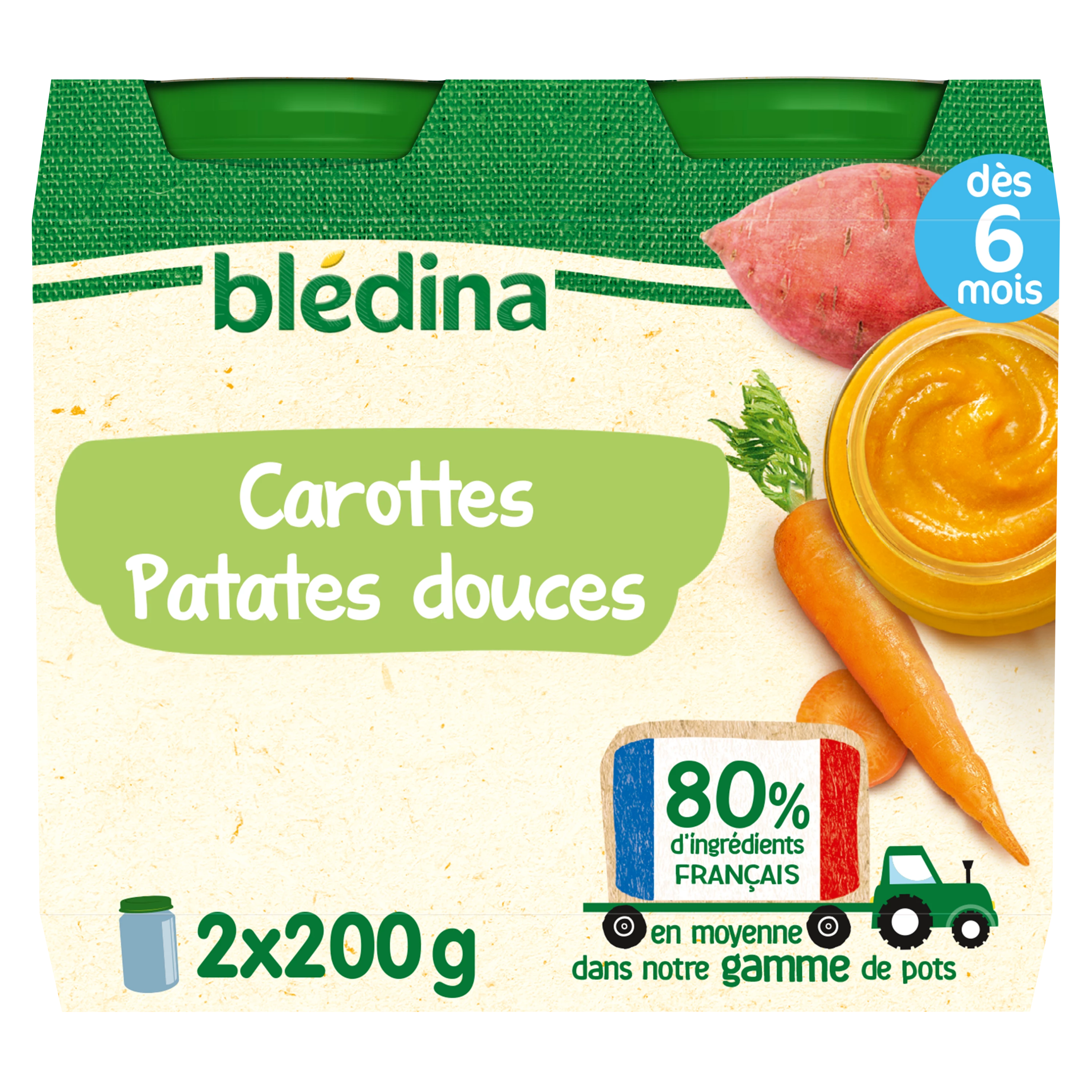 Frasco pequeno para bebê de 6 meses cenoura batata doce 2x200g - BLEDINA