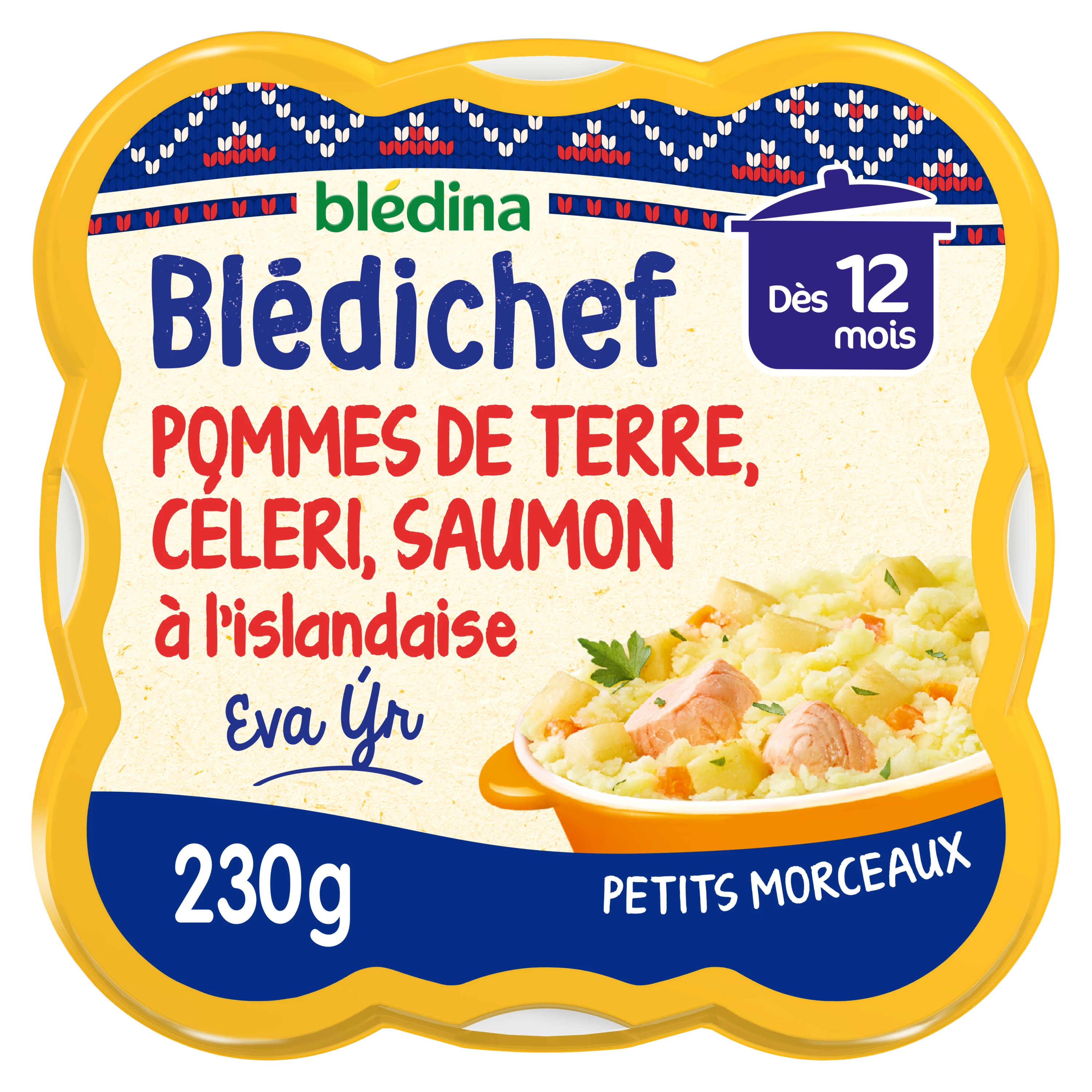 Blédichef Prato para bebé a partir de 12 meses, batatas esmagadas, aipo e salmão islandês 230g - BLEDINA