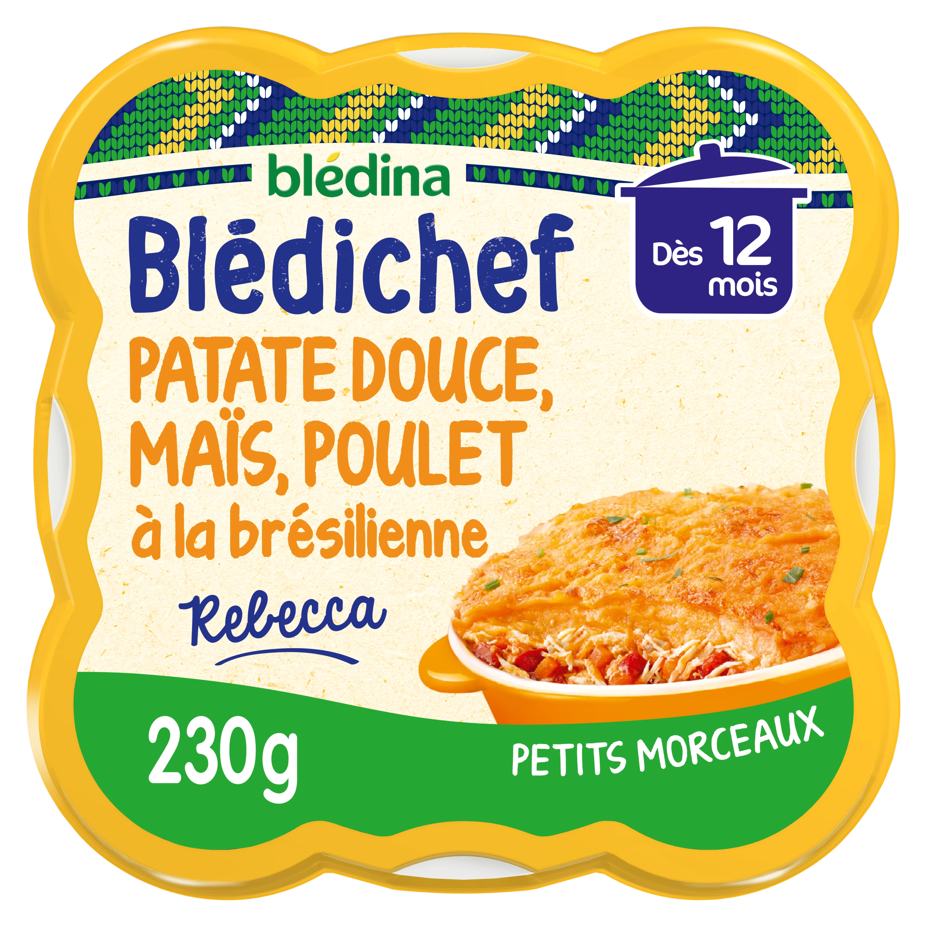 Blédichef Baby dish from 12 months sweet potato puree corn and chicken 230g - BLEDINA