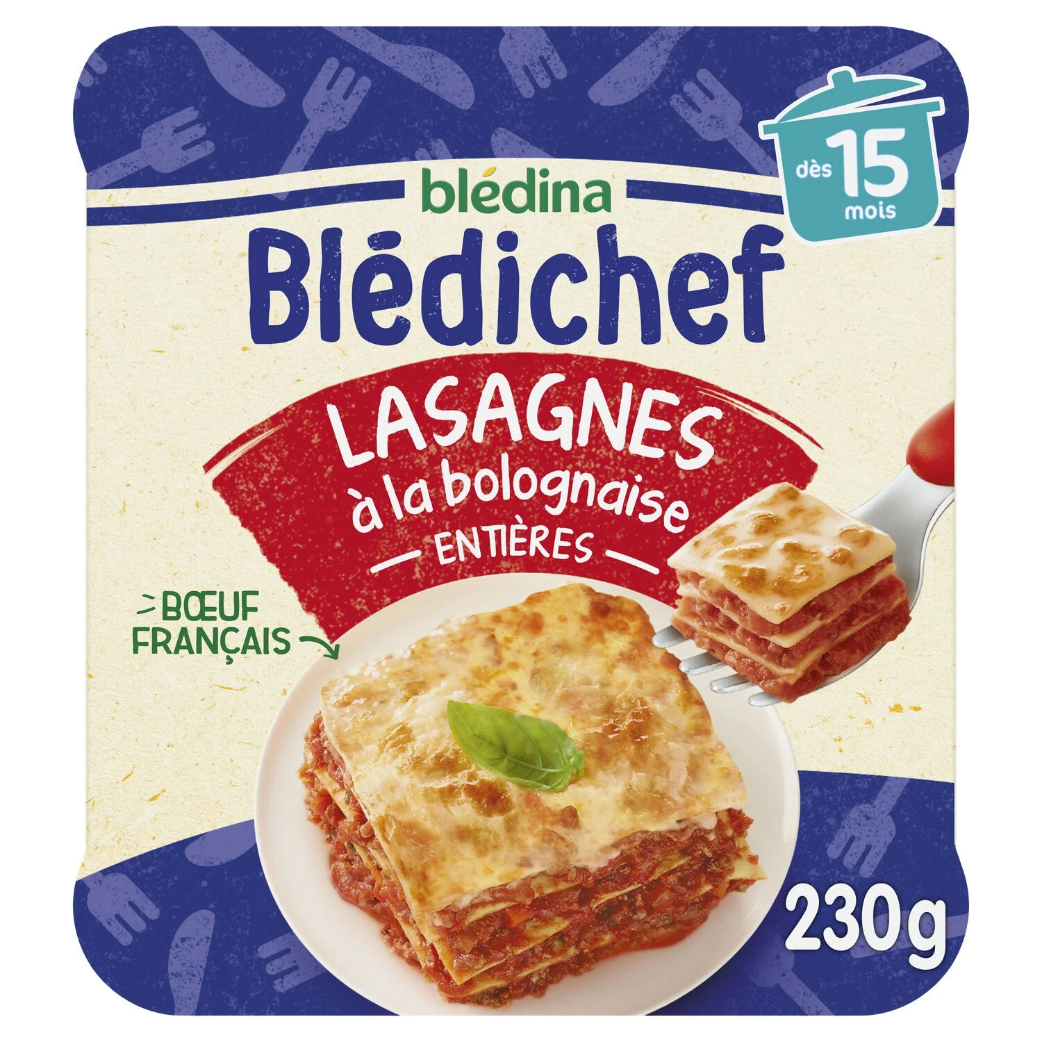 Blédichef assiette lasagnes à la bolognaise entières dès 15 mois 230g - BLEDINA
