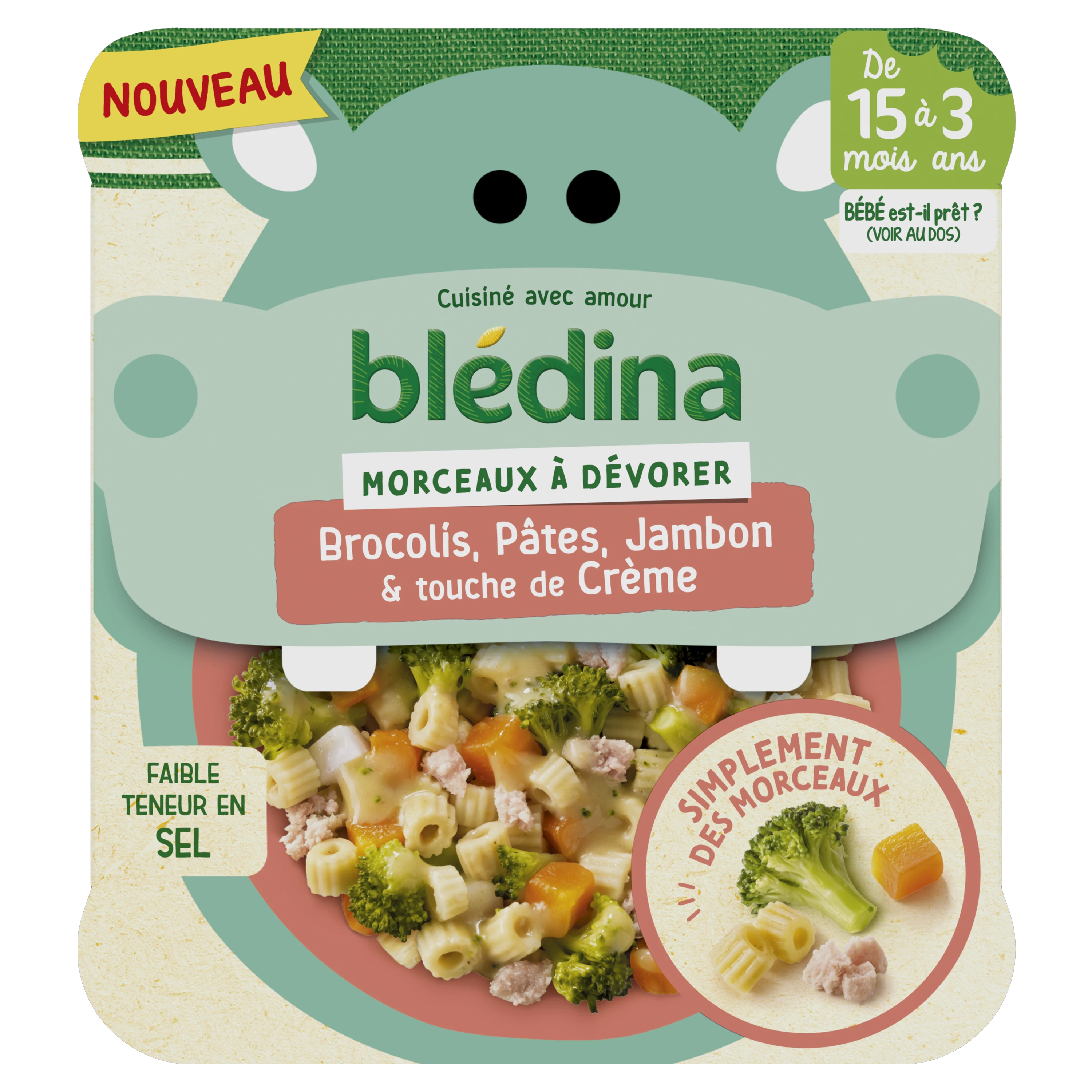 Baby dish from 15 months pieces of broccoli pasta ham and touch of cream 200g - BLEDINA
