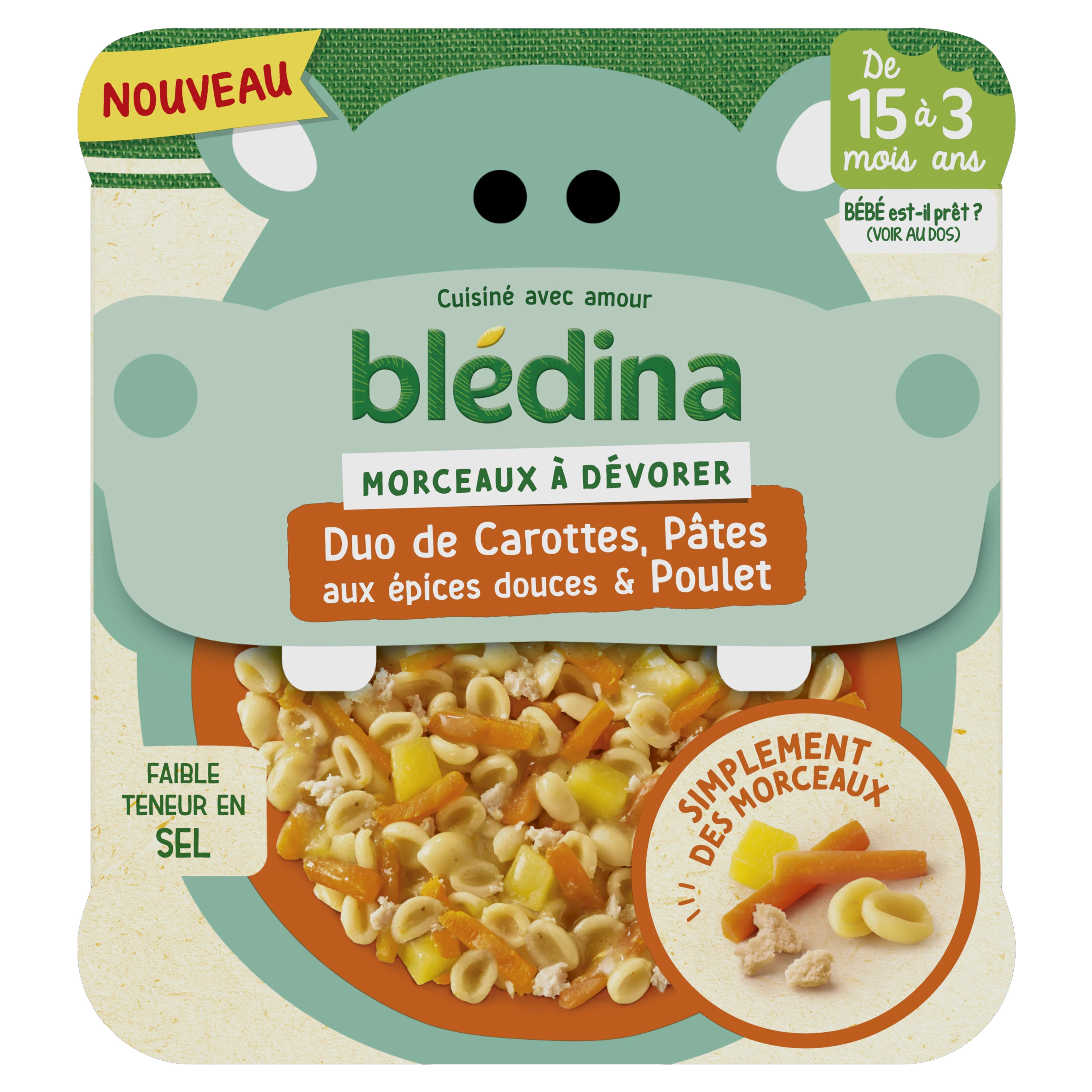Baby dish from 15 months pieces of carrots pasta with sweet spices and chicken 200g - BLEDINA